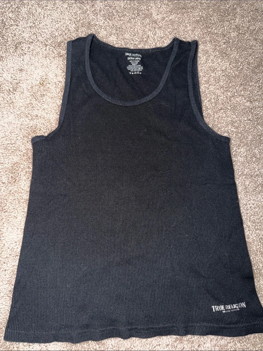True Religion Black Ribbed Scoop Neck Tank